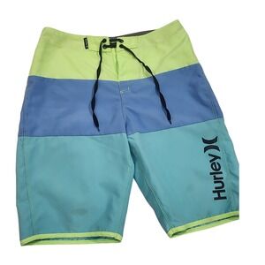 Hurley Kid Boys Board Shorts 16/28 Swim Trunks Color Block Neon Blue Green Beach